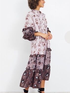 Apiece Apart Gracia Flamenca Pink and Brown Tiered Maxi Dress in Sombras floral